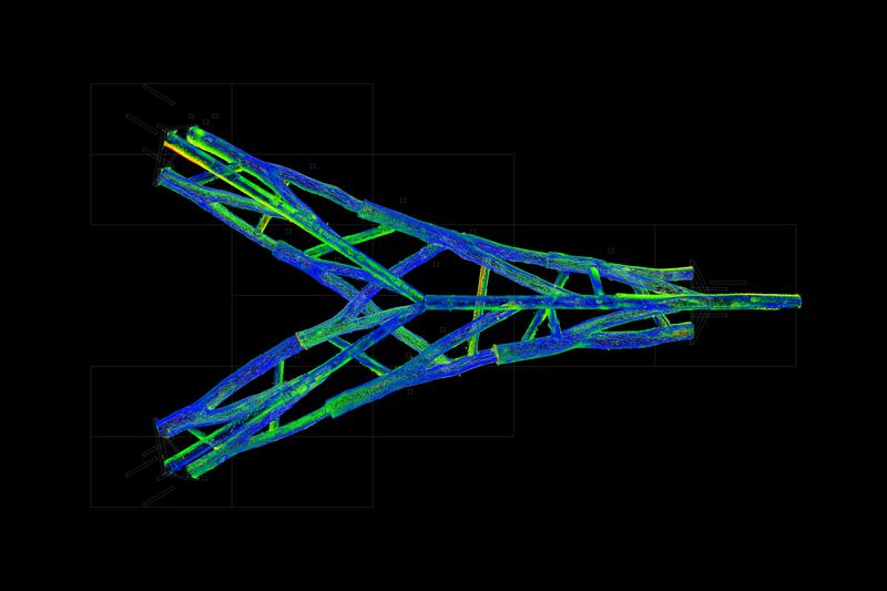 Tree Fork Truss Scan Analysis shed assembly top view